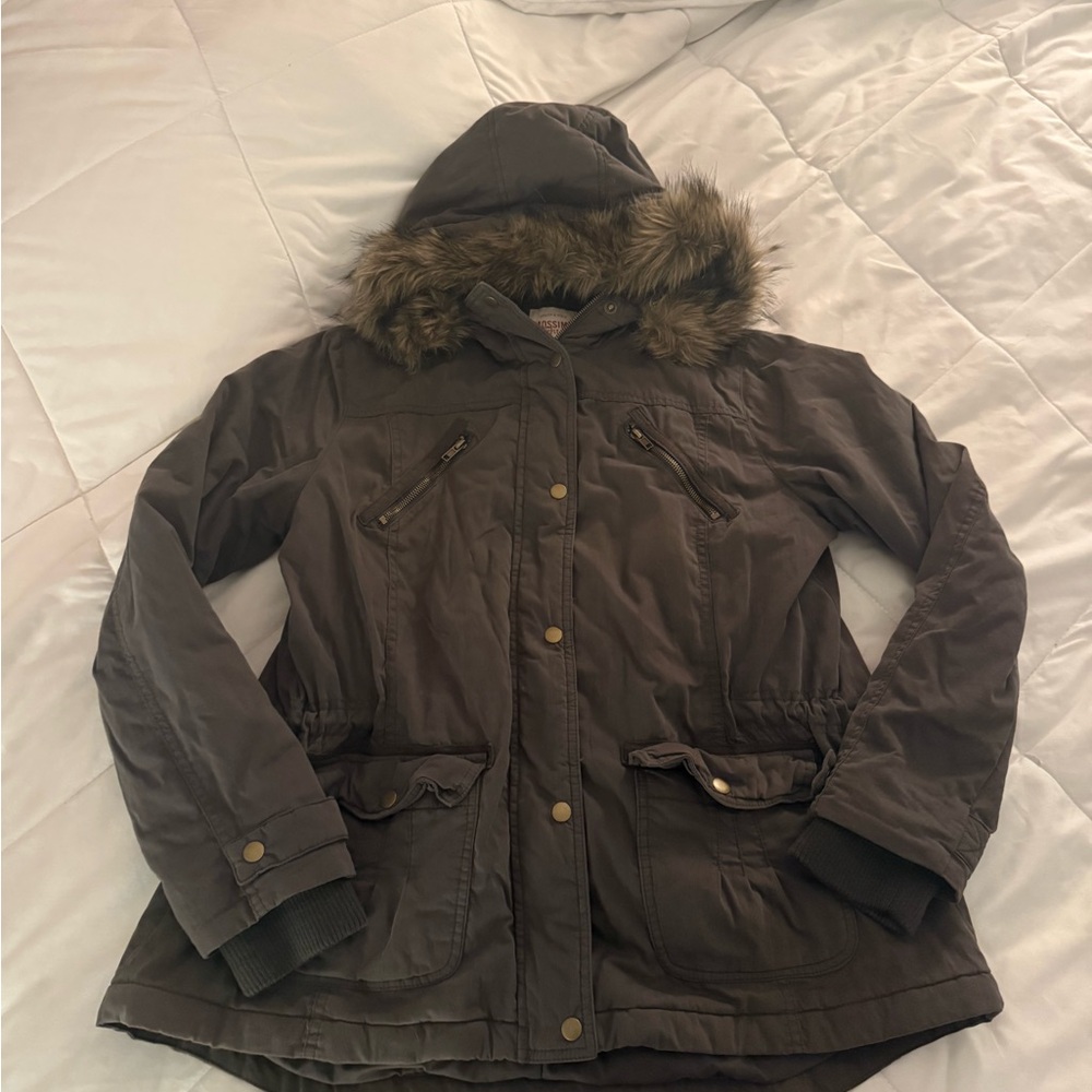 Mossimo Supply Co. Dark Brown Utility Jacket with Faux Fur Hood